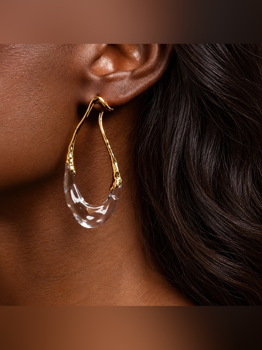 Clear Acrylic & Gold Statement Drop Earrings | Modern Sculptural Jewelry | NWT